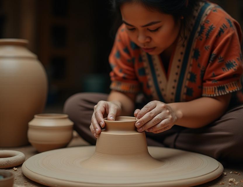 Indigenous artist demonstrating traditional pottery techniques