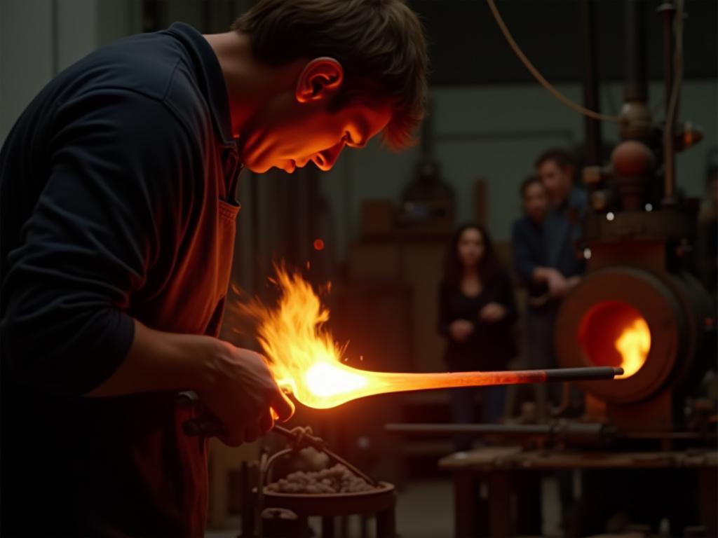 Live glassblowing demonstration in Canadian studio